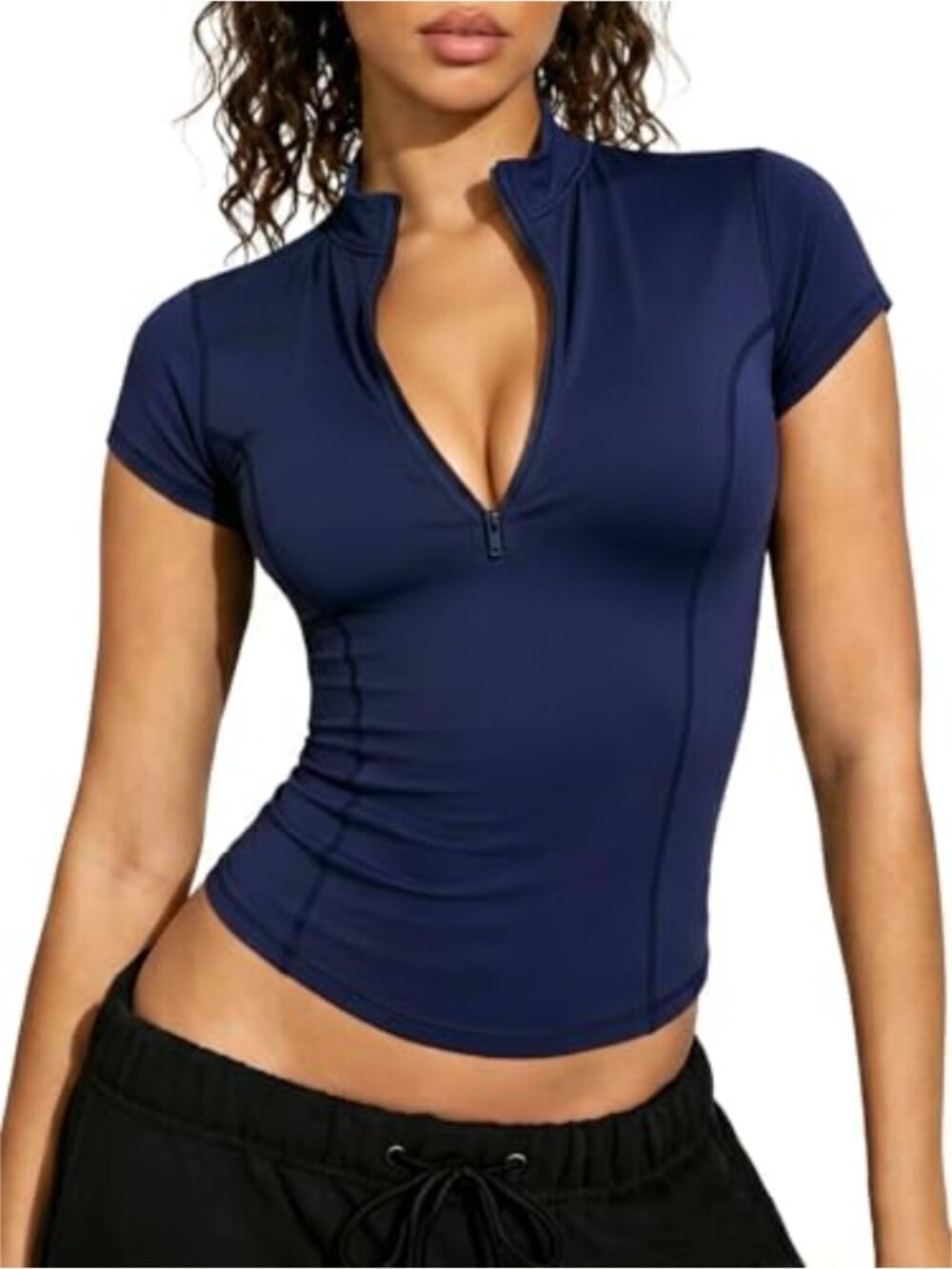 Quarter Zip Workout Top Short Sleeve Golf Shirt Mock Neck Slim Fit